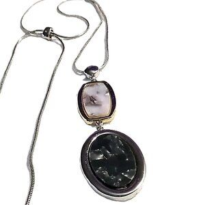 Double Pendant Silver-tone Adjustable Slide Snake Chain Necklace  **READ**